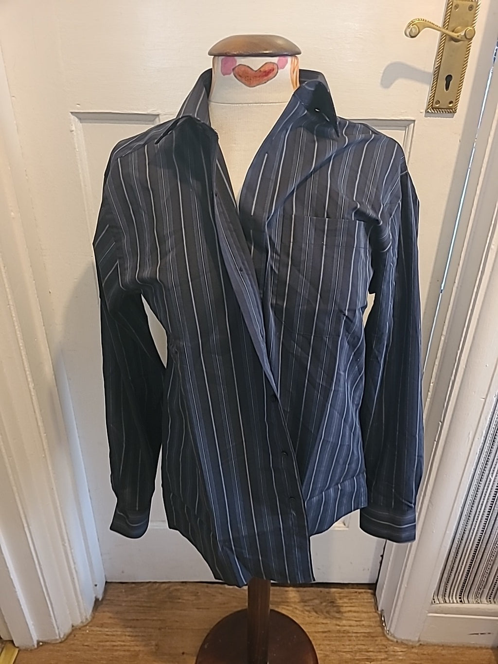 Mens Thomas Nash Size 15" Navy Striped Long Sleeved Shirt