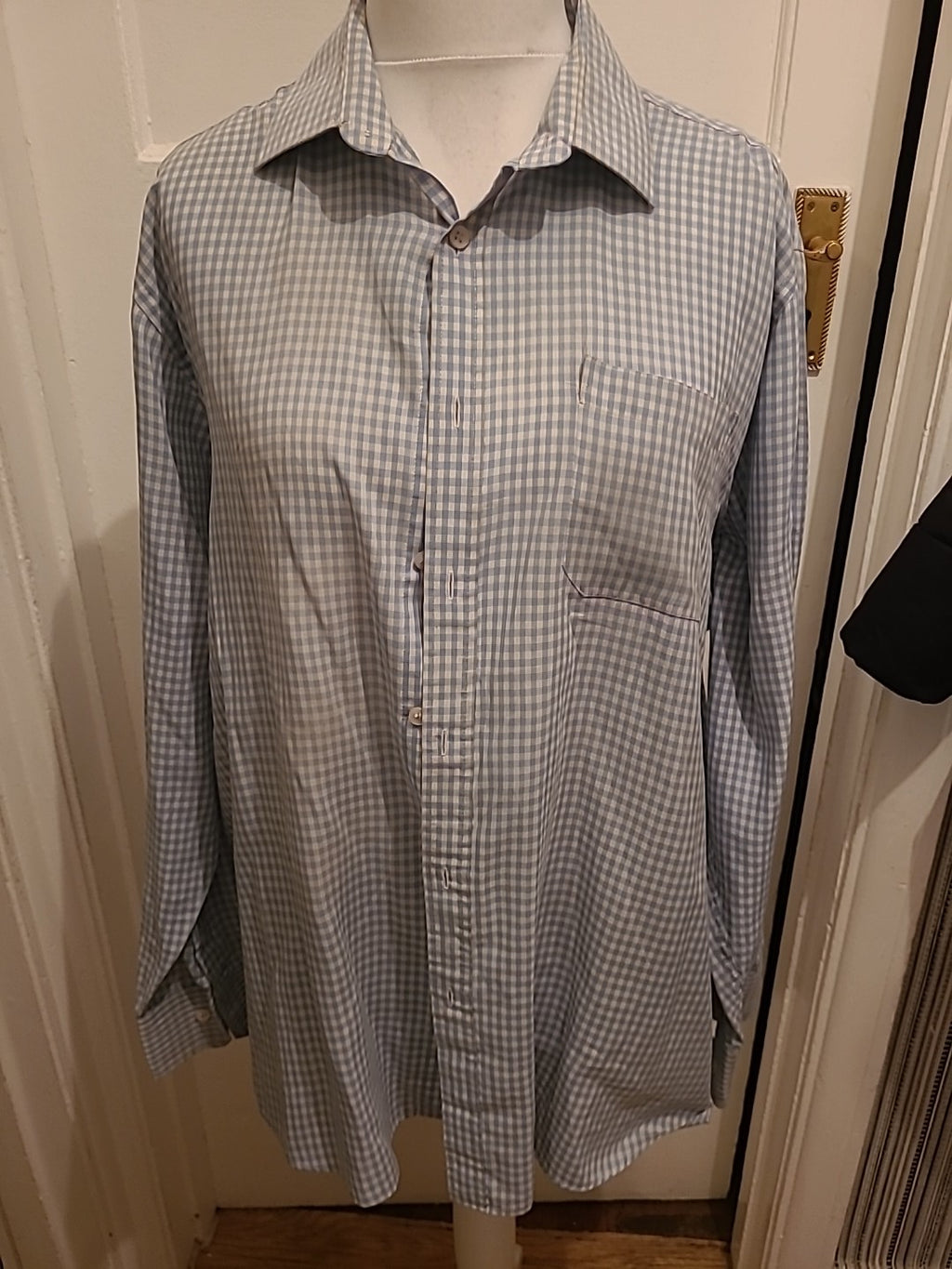 Mens B&W Size 17.5 Blue Check Long Sleeved Shirt