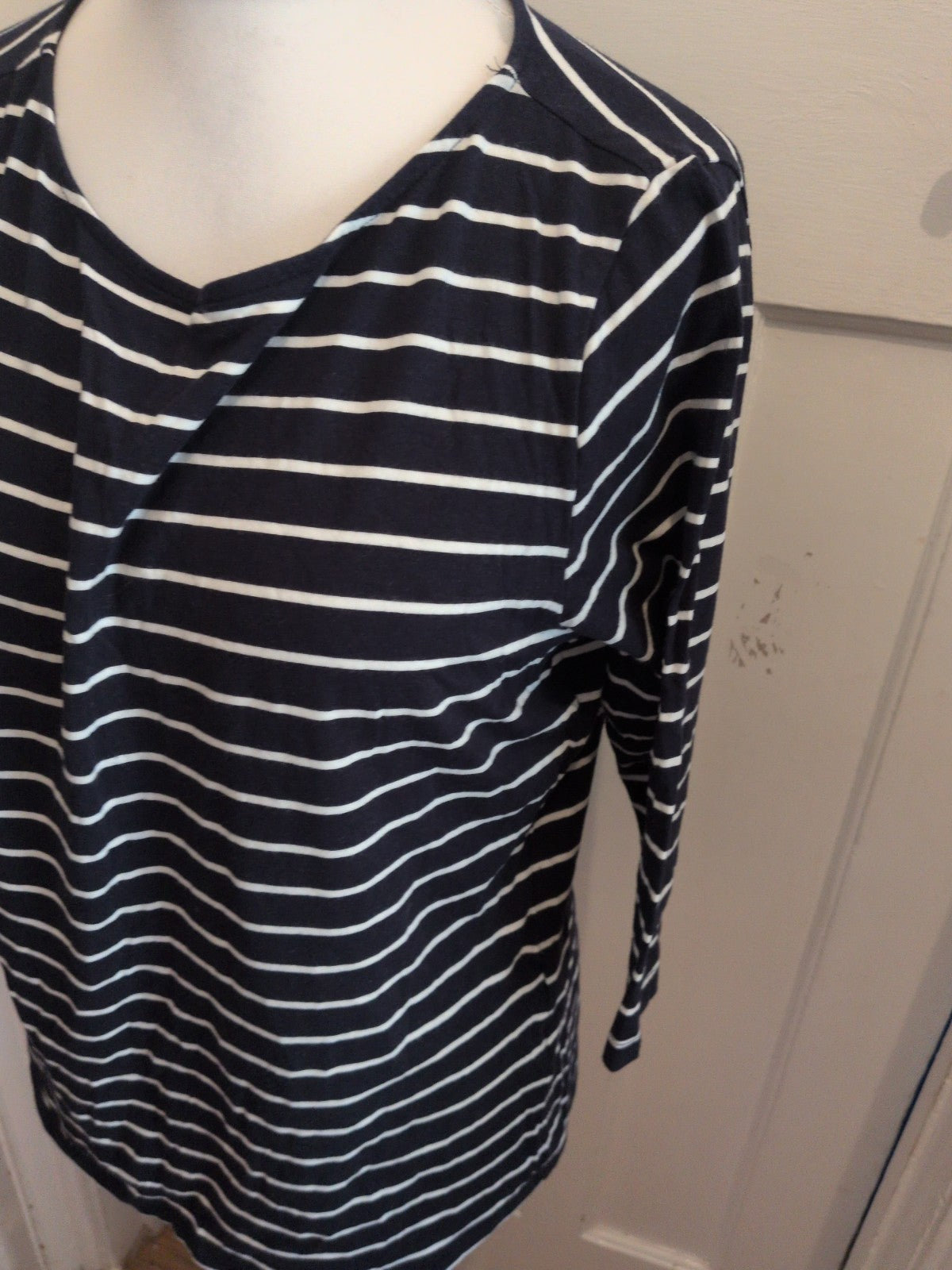 C&A Large Navy Stripe 3/4 Sleeve T-shirt