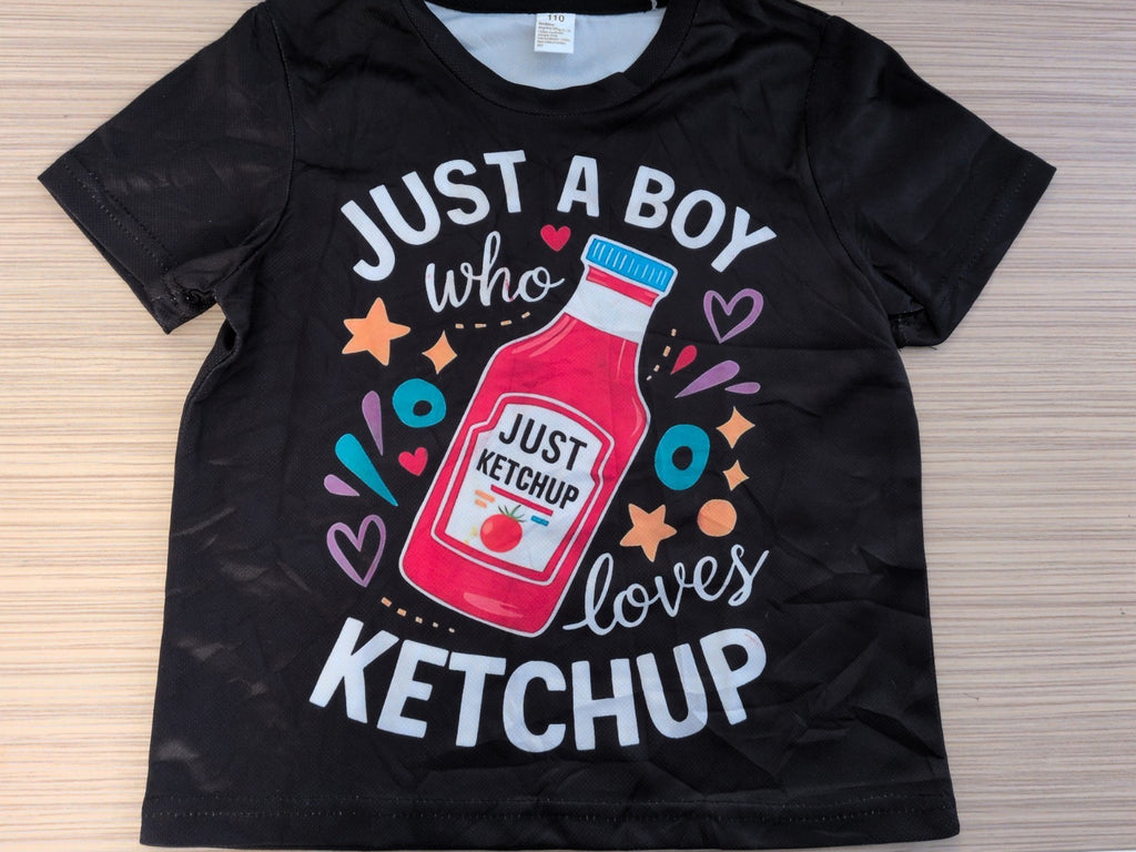 110cm Black Short Sleeve T-shirt Ketchup Couple Small Marks