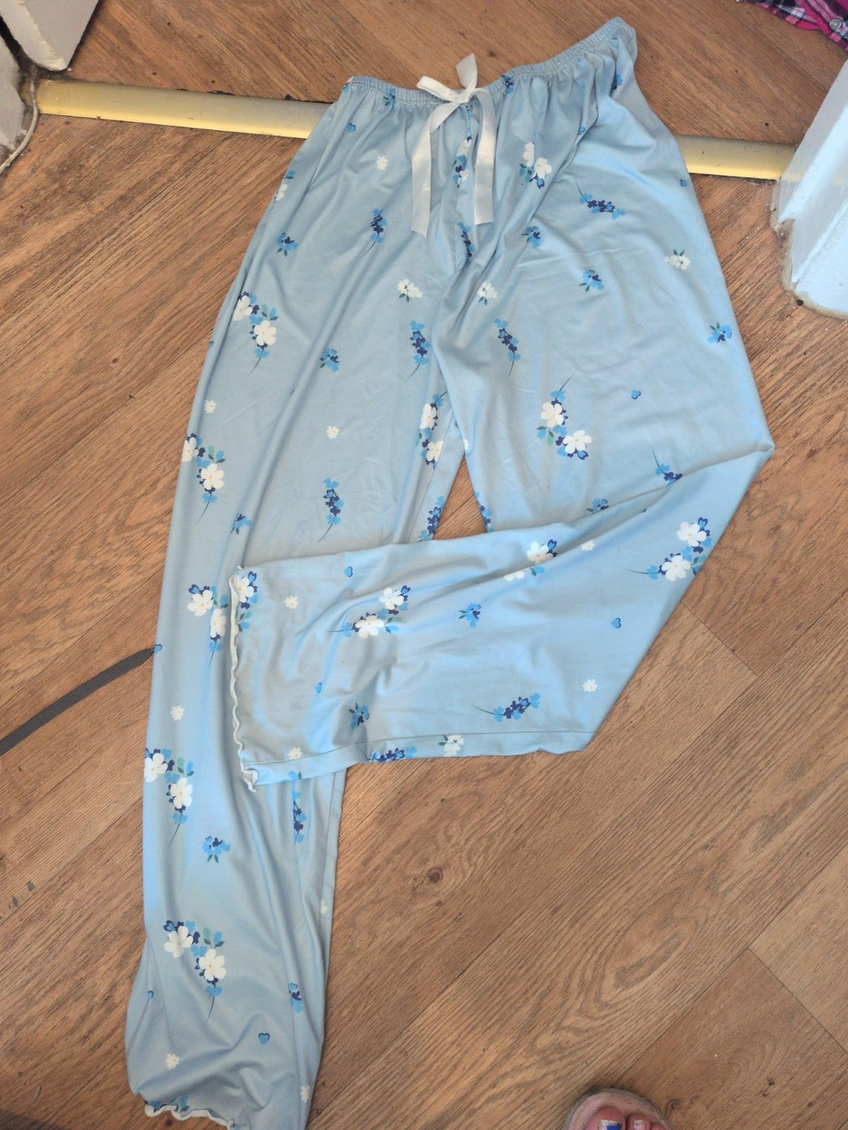 Medium Pale Blue Floral Elasticated Pyjama Bottoms