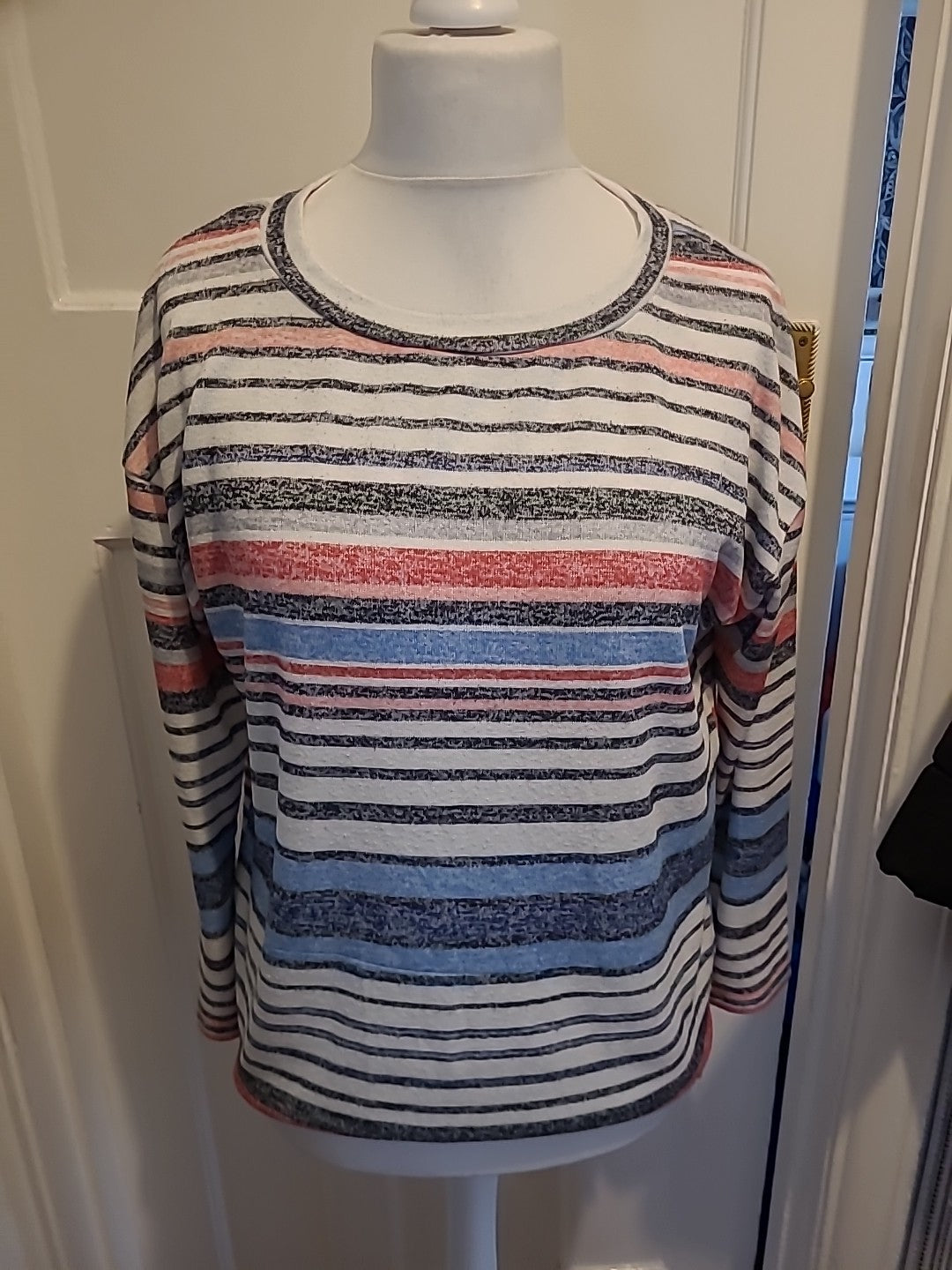 Ladies Nutmeg Size 12 Multicoloured Striped Long Sleeved Lightweight Jumper