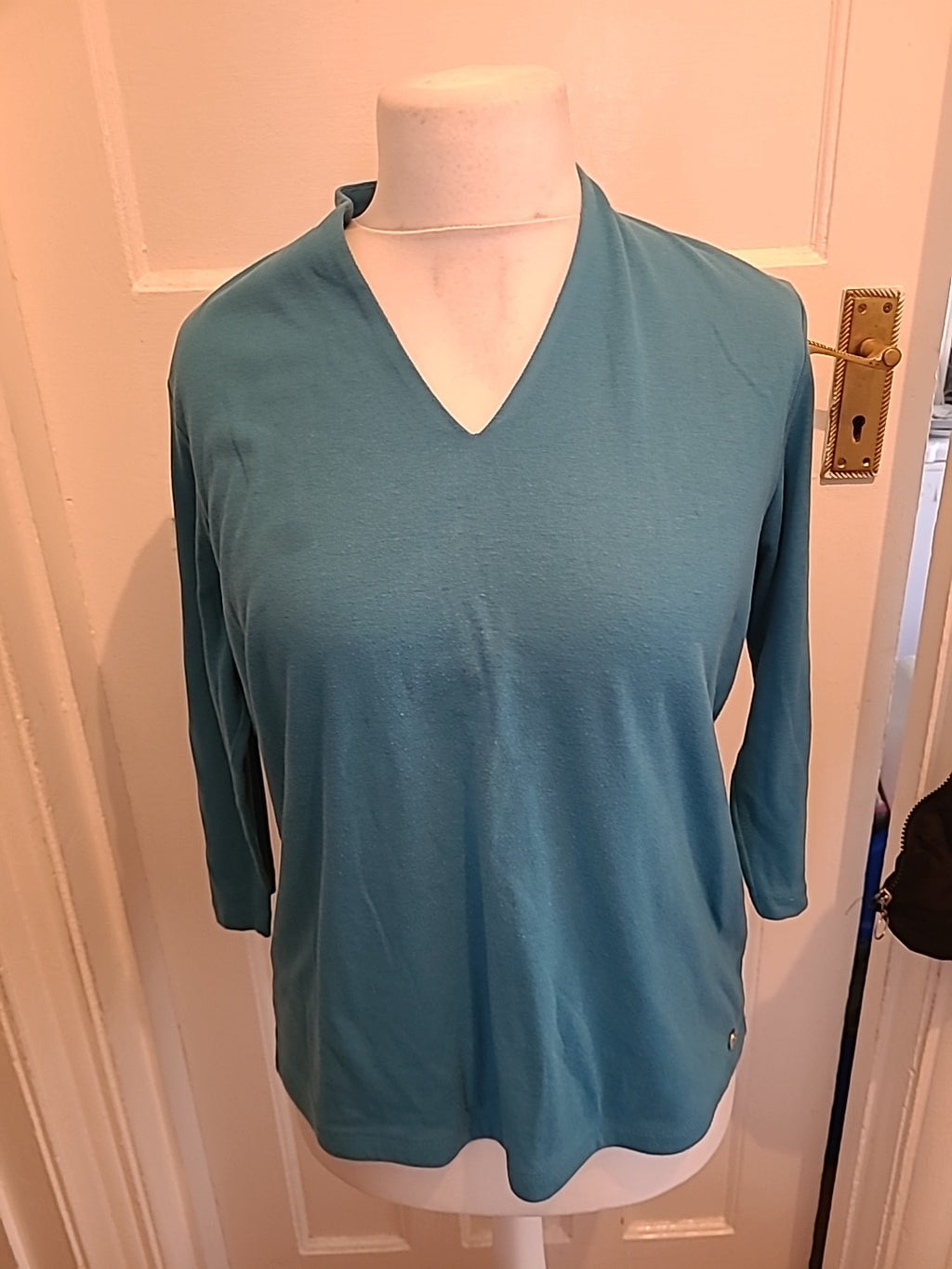 Mens Penny Plain Size 14-16 Turquoise Blue 3/4 Sleeved Blouse