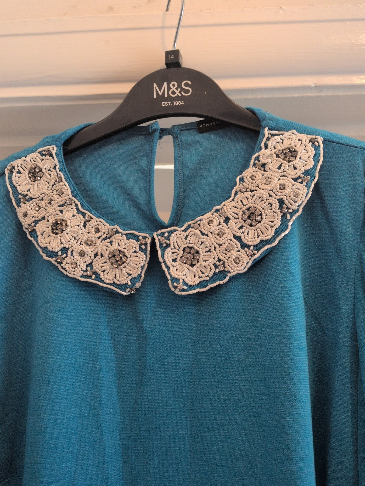 Primark 12 Blue With Jewel Neck Long Sleeved Dress