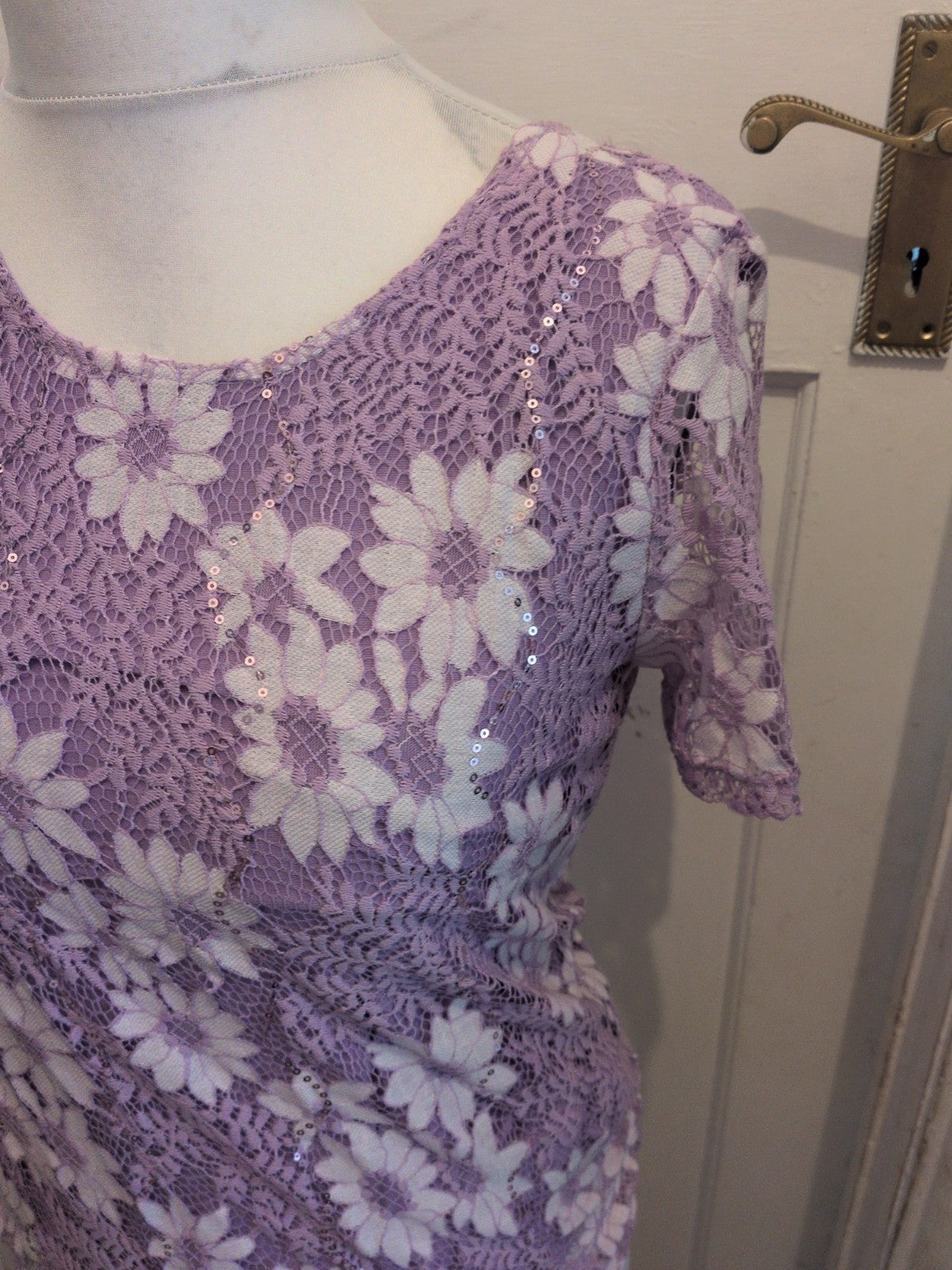 Brand New Ladies Text Size Small Purple Floral Lined Short Sleeve Blouse