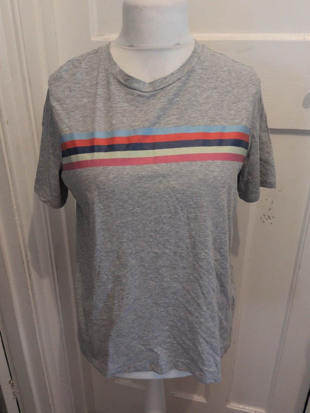 M&S Collection 14 Grey With Stripes Short Sleeve T-shirt