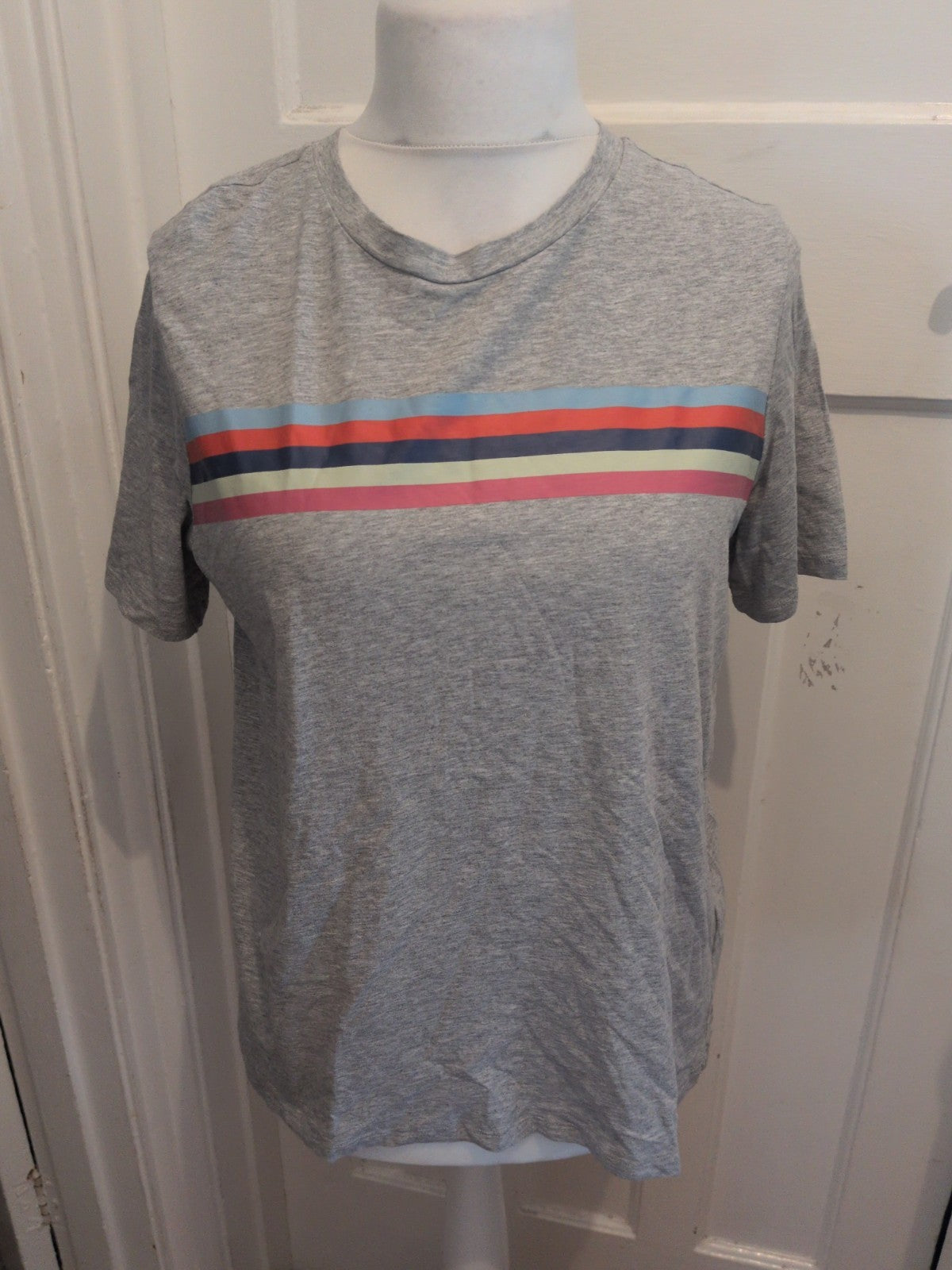 M&S Collection 14 Grey With Stripes Short Sleeve T-shirt