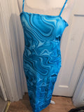 Ladies Pretty Blue Long Dress  Square Neckline Sleeveless  Size Xl[16]