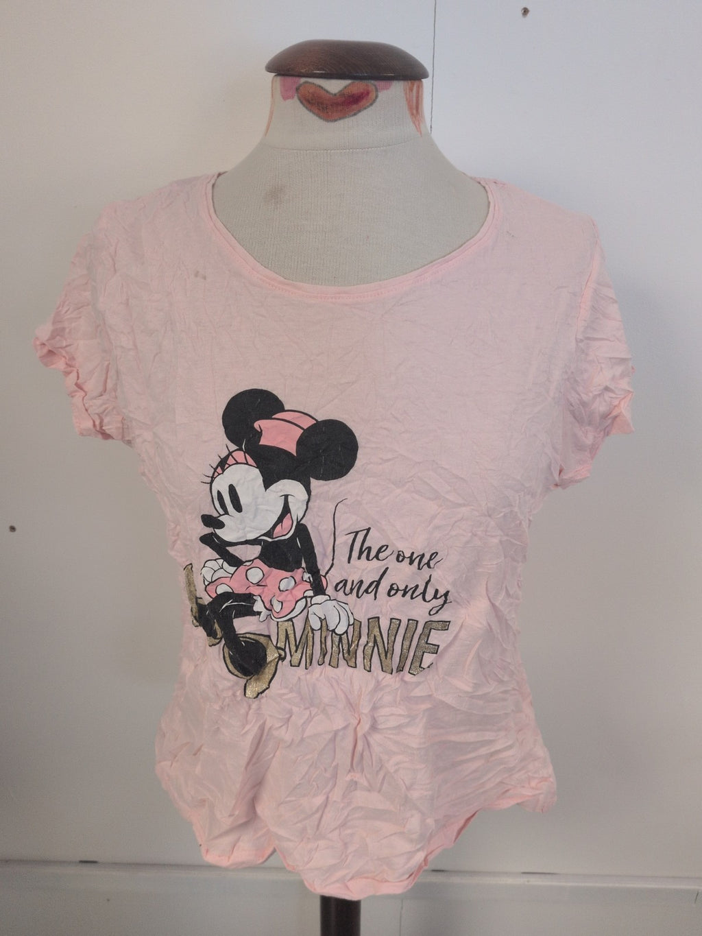 Ladies Pep&Co Size 12-14 Pink Minnie Mouse Short Sleeve Pyjama Top Small Mark On