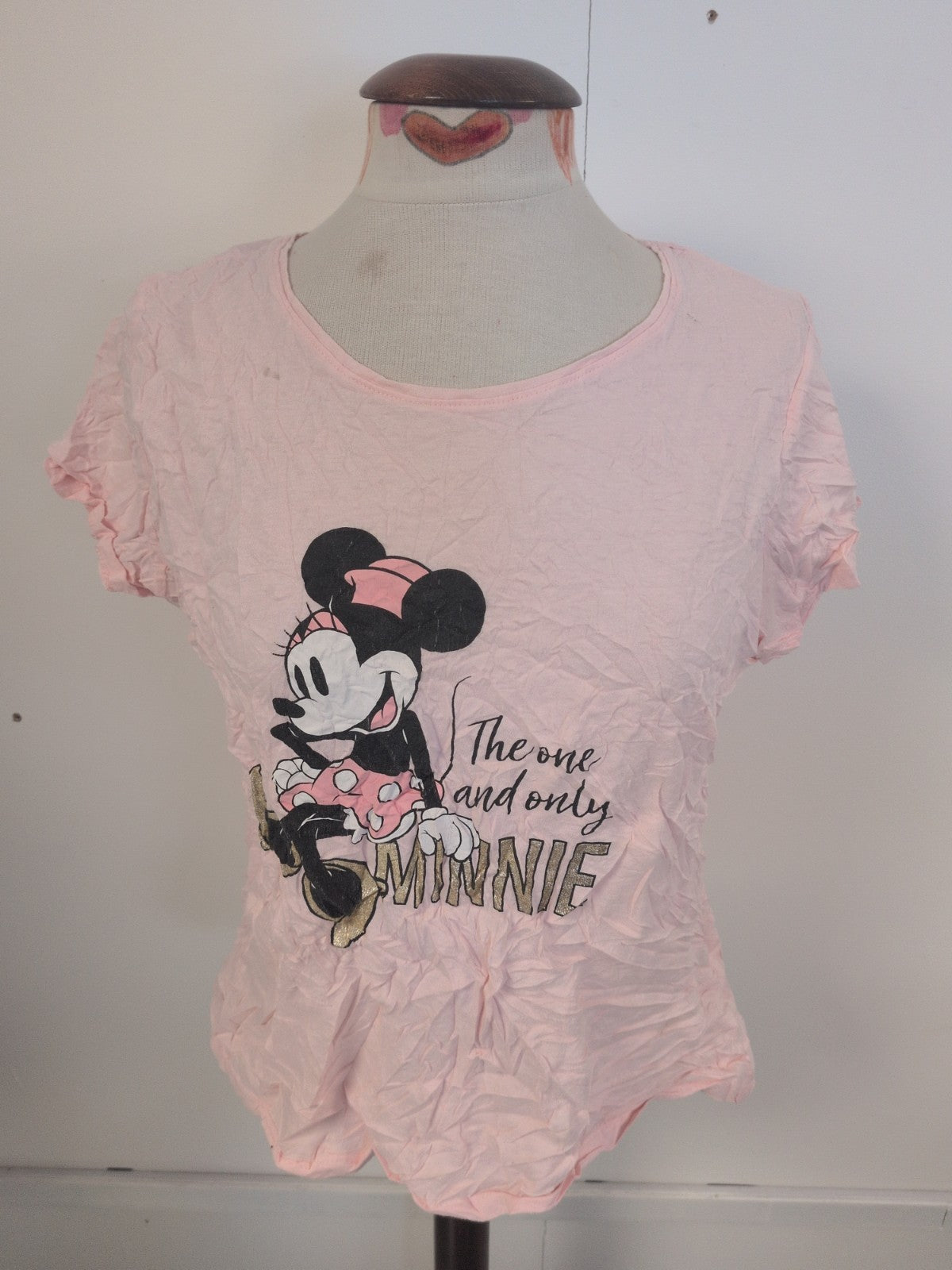 Ladies Pep&Co Size 12-14 Pink Minnie Mouse Short Sleeve Pyjama Top Small Mark On