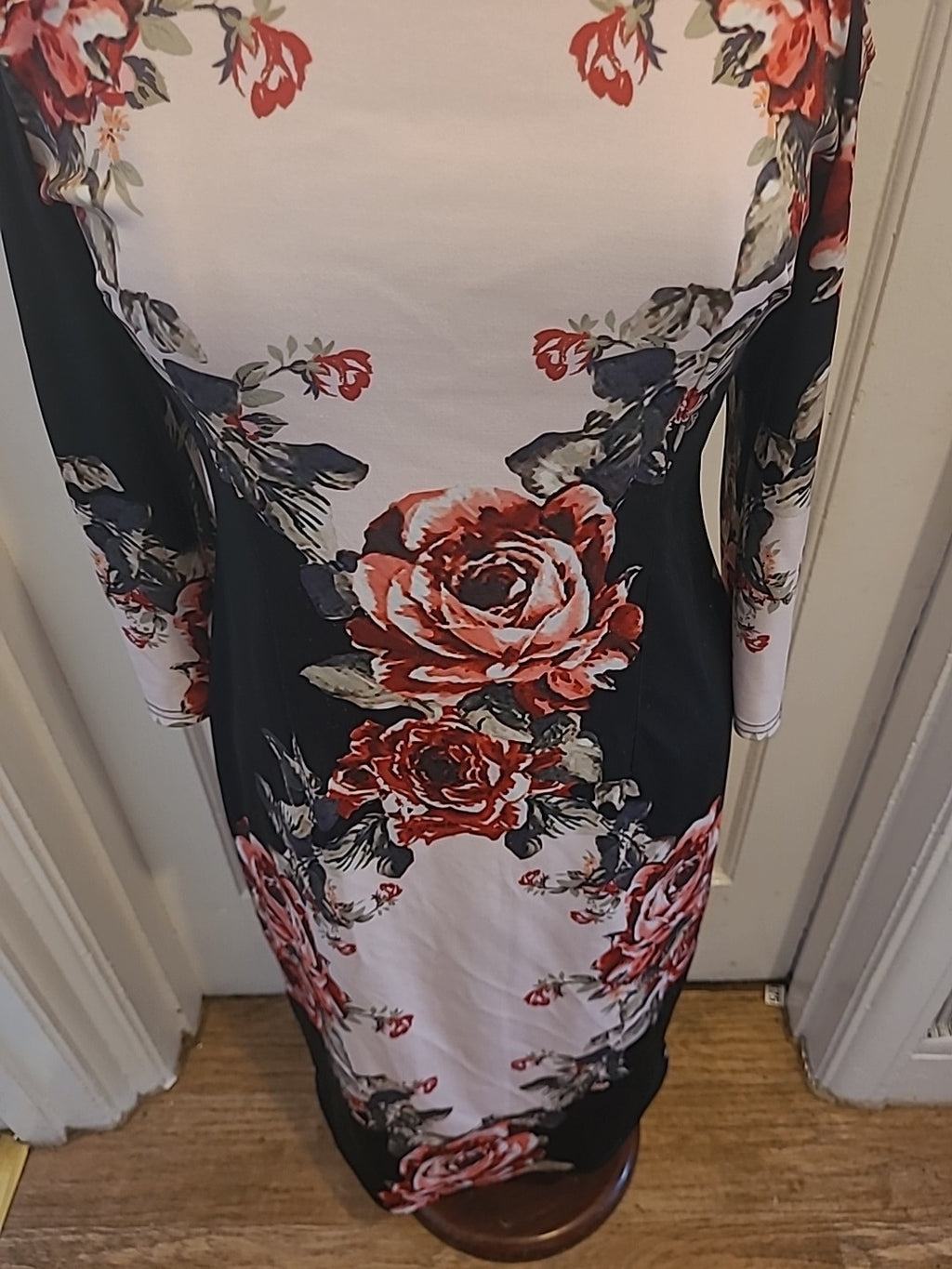 Ladies Size Medium Black Rose Detail Open Shoulder Dress