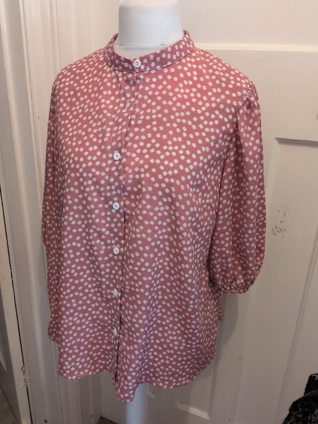 Shein XL Pink And White Floral Long Sleeve Blouse