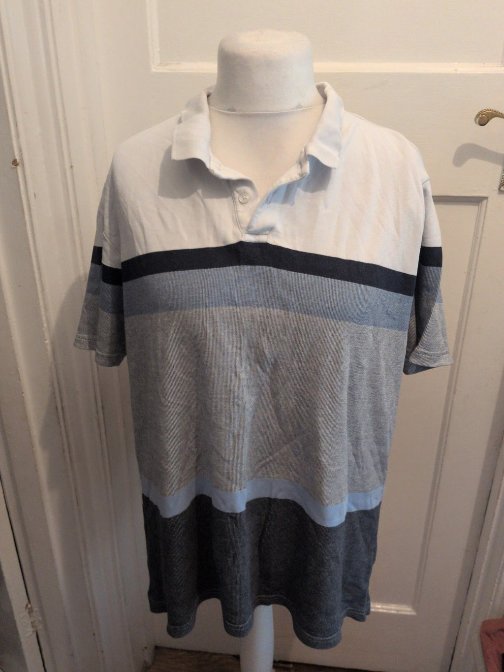 Marks And Spencer XL Pure Cotton Grey White Navy Short Sleeve Polo