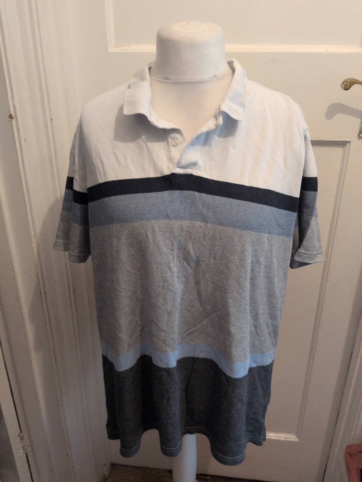 Marks And Spencer XL Pure Cotton Grey White Navy Short Sleeve Polo