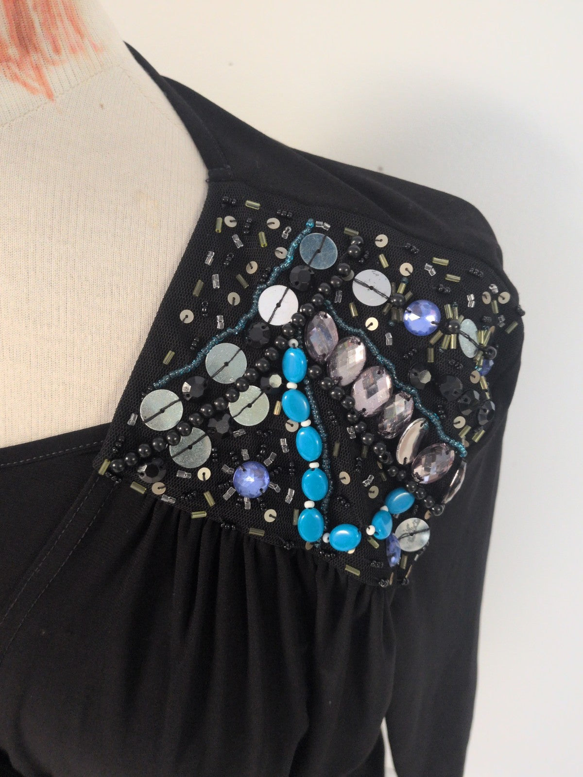 Anne Smith Medium Black Jewel Shoulder Half Sleeve Blouse