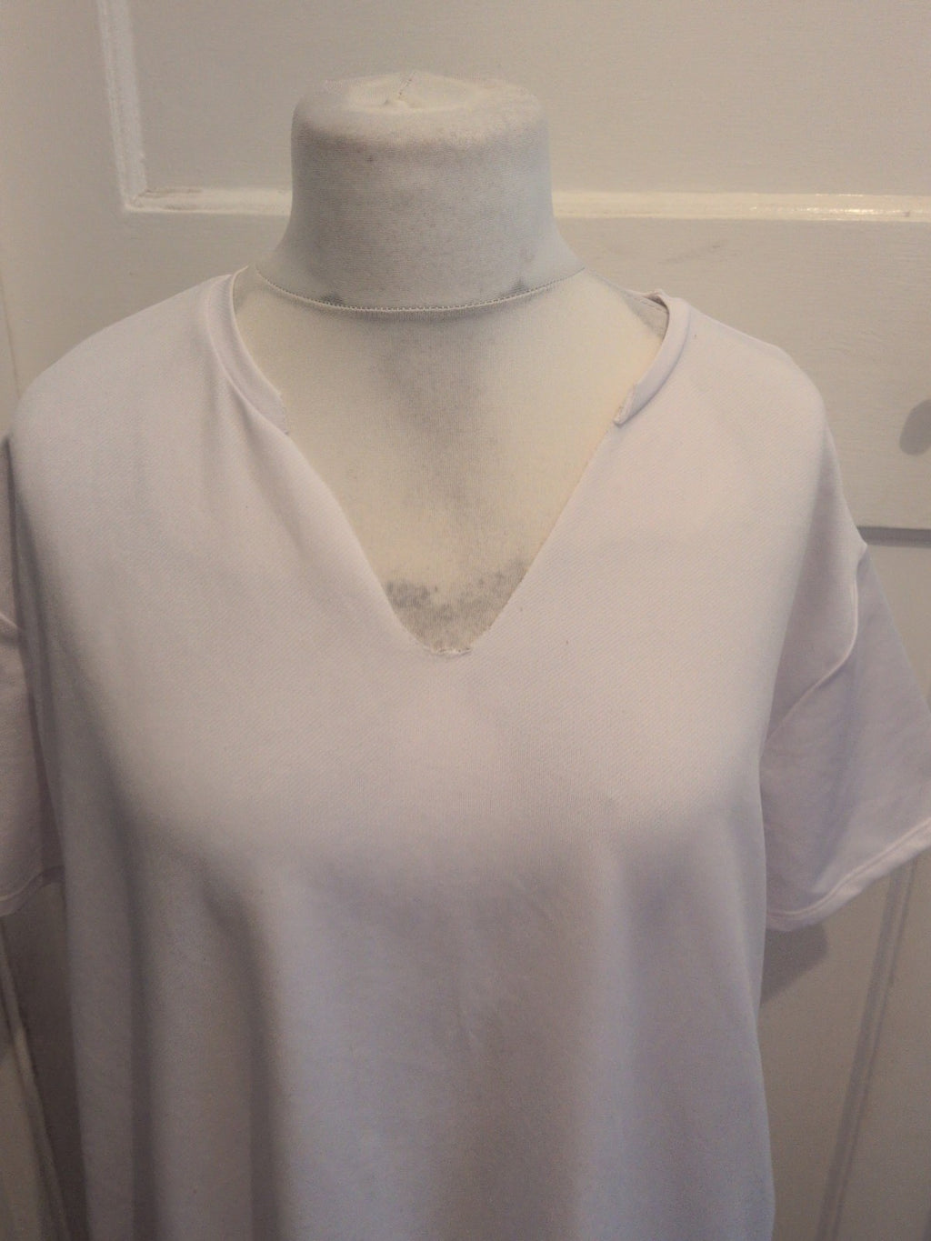 2XL T-shirt Dress Short Sleeve Knee Length V Neck White