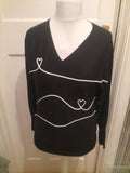Ladies Next Size XS Black And White Jumper With Hearts