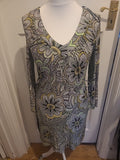 Ladies Merlot Size 14 Grey Green Long Sleeve Dress