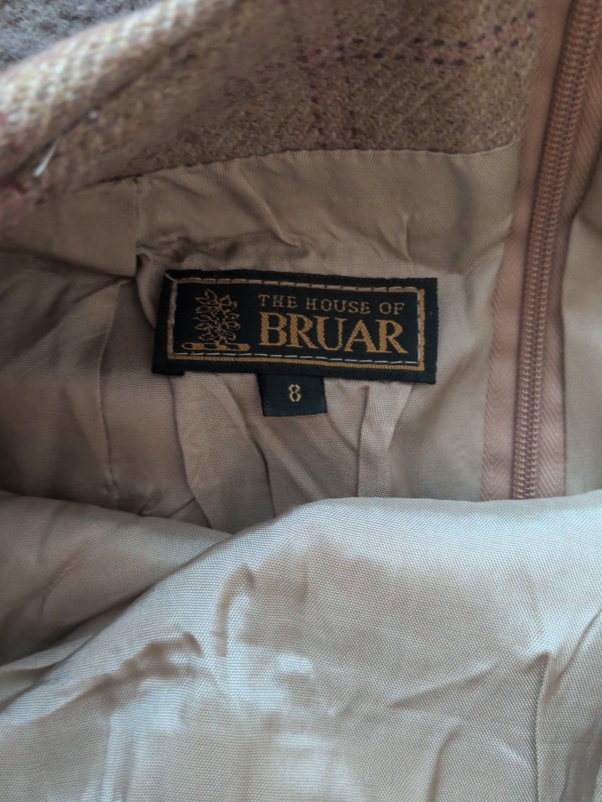 The House Of Bruar Size 8 Beige Check Lined Pencil Skirt