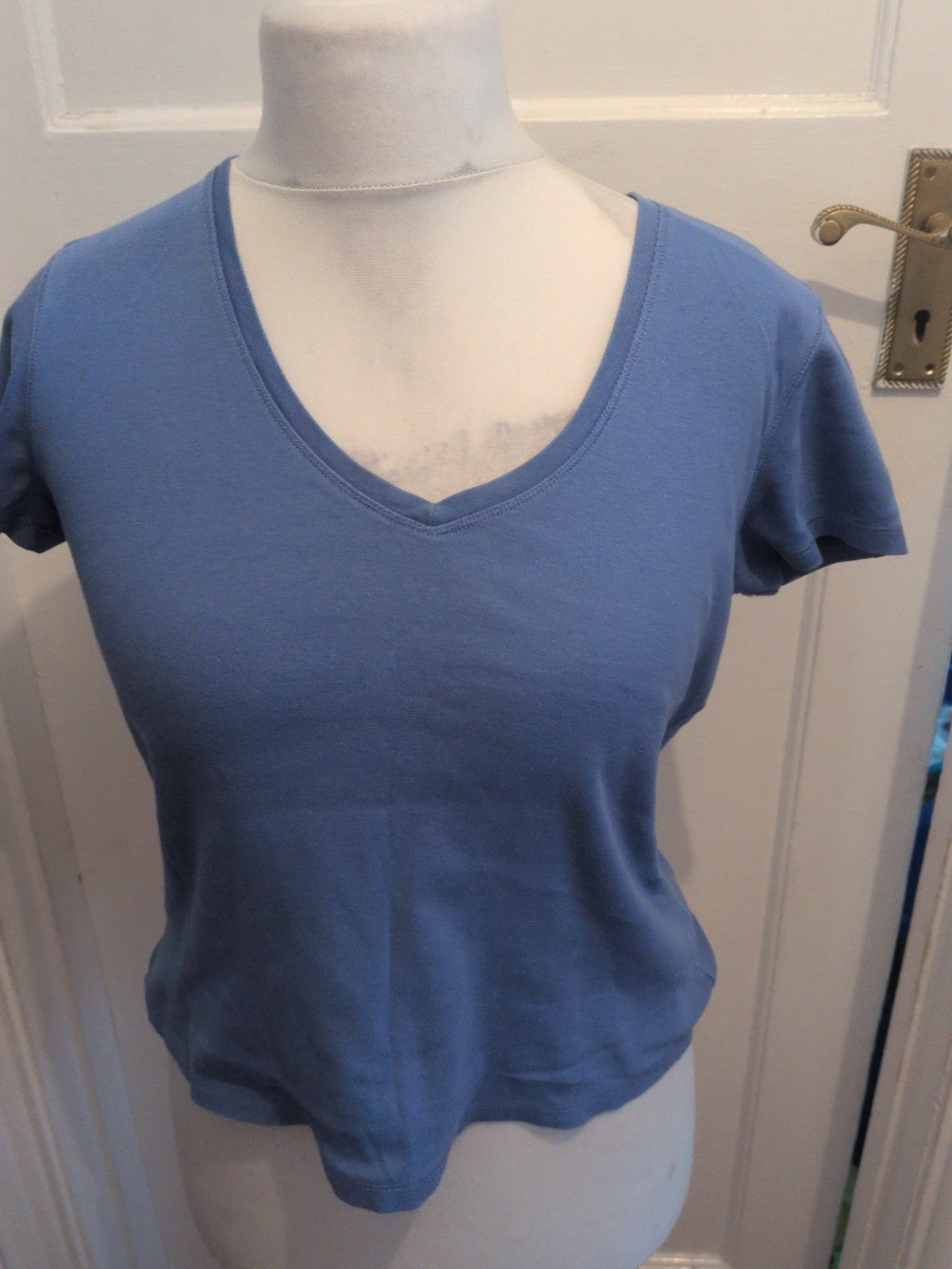 Marks And Spencer 14 Cornflower Short Sleeve T-shirt V Neck