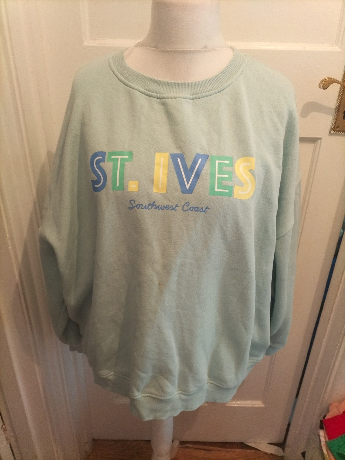 Tu Woman XL Pale Blue Print Jumper Pullover Small Mark On Front