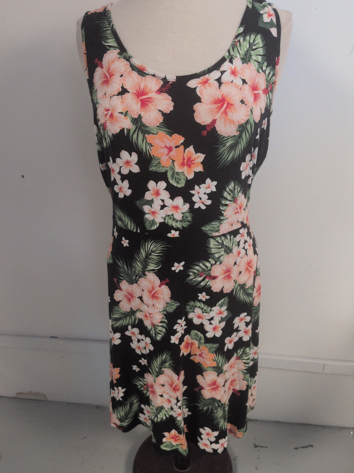 George 16 Black Floral Sleeveless Dress Knee-Midi