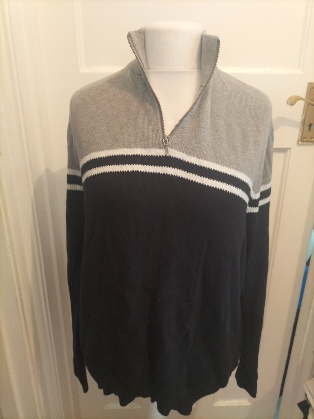 Tu Man Large Cotton Grey And Black Pullover Jumper