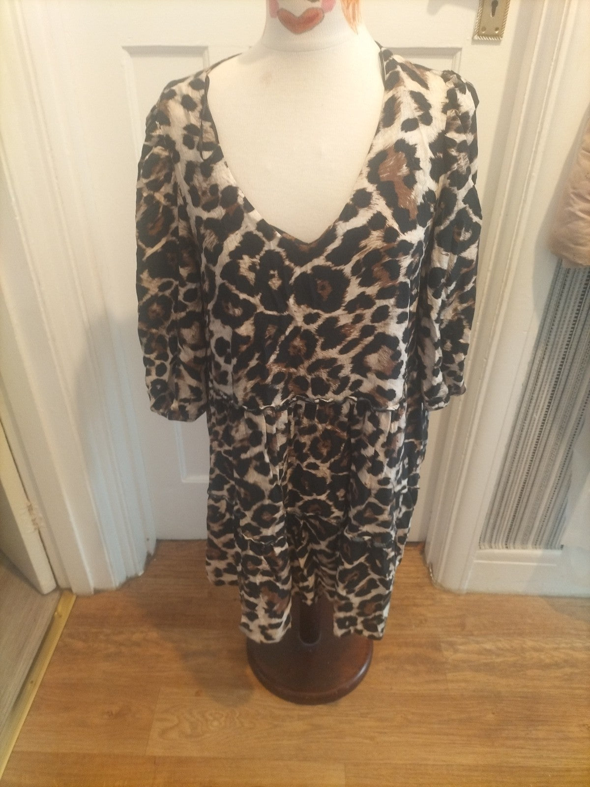 Ladies George Size 12 Leopard Print Style Mid Sleeved Dress