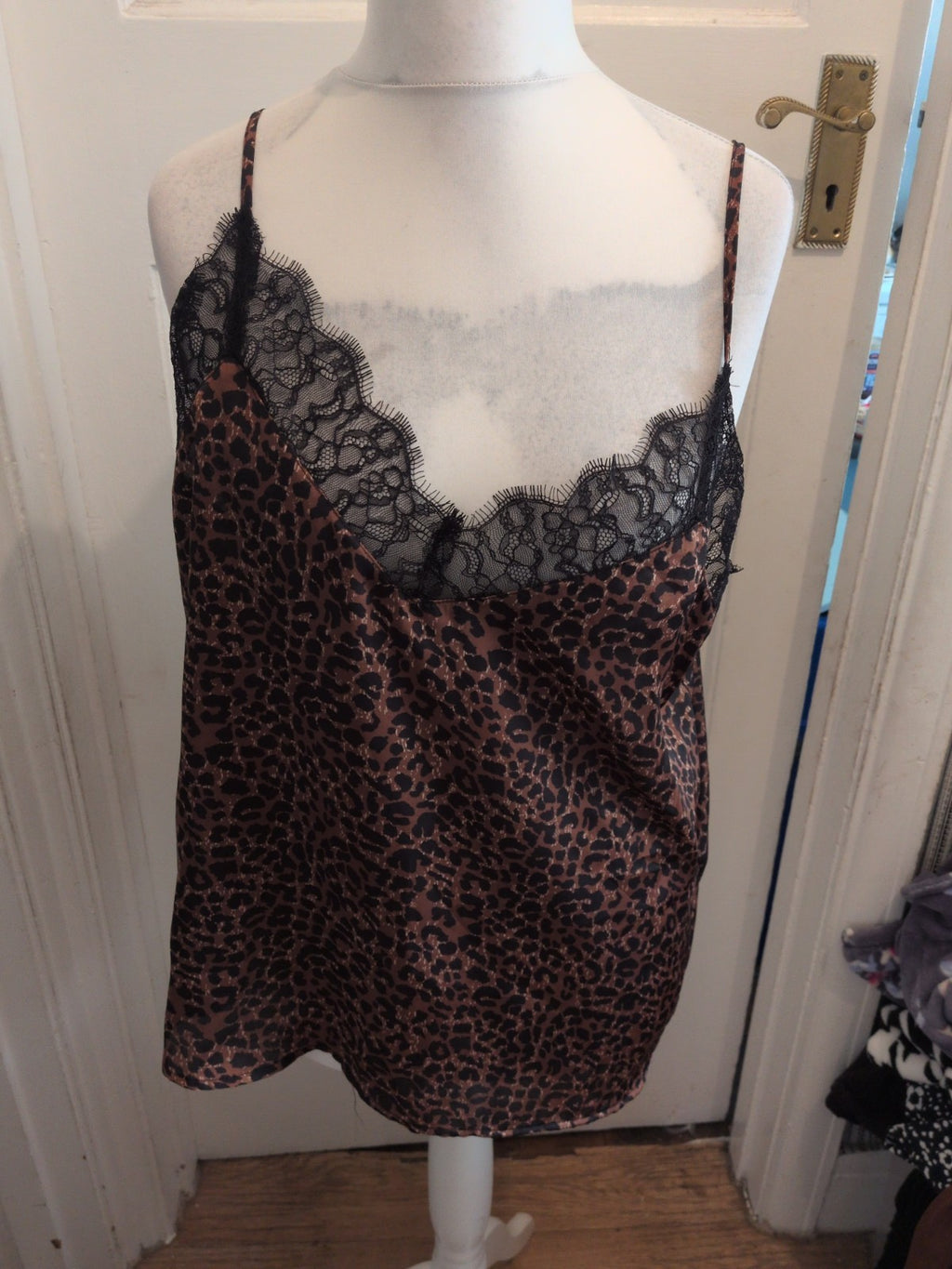Primark XL Leopard Print With Black Frill Sleeveless Pyjama Top
