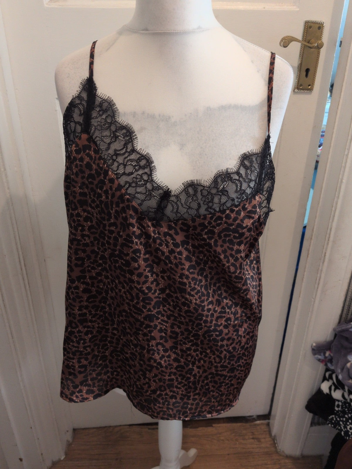 Primark XL Leopard Print With Black Frill Sleeveless Pyjama Top