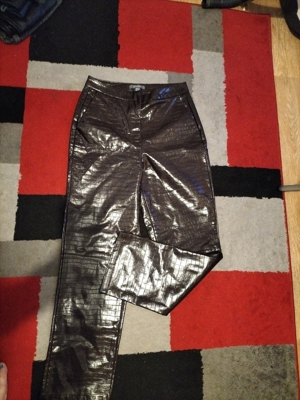 Ladies Primark Size 12 Dark Brown Pleather Patterned Trousers
