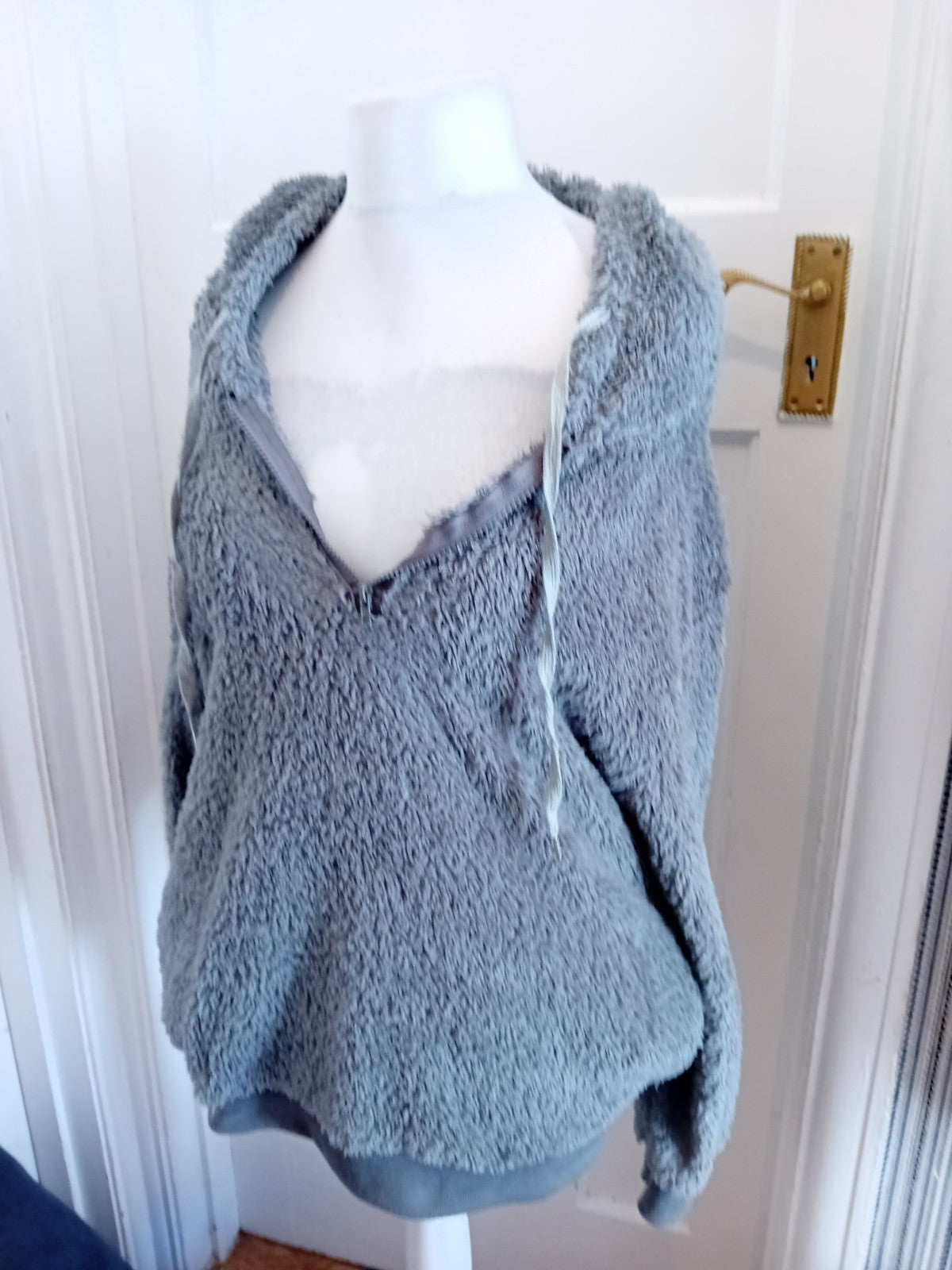 Large Grey Fluffy Long Sleeve Pyjama Top