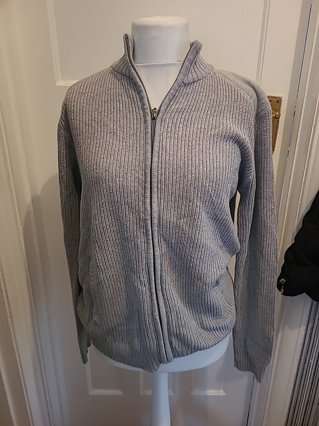 Mens Primark Size Small Grey Ribbed Long Sleeved Full Zip Jumper