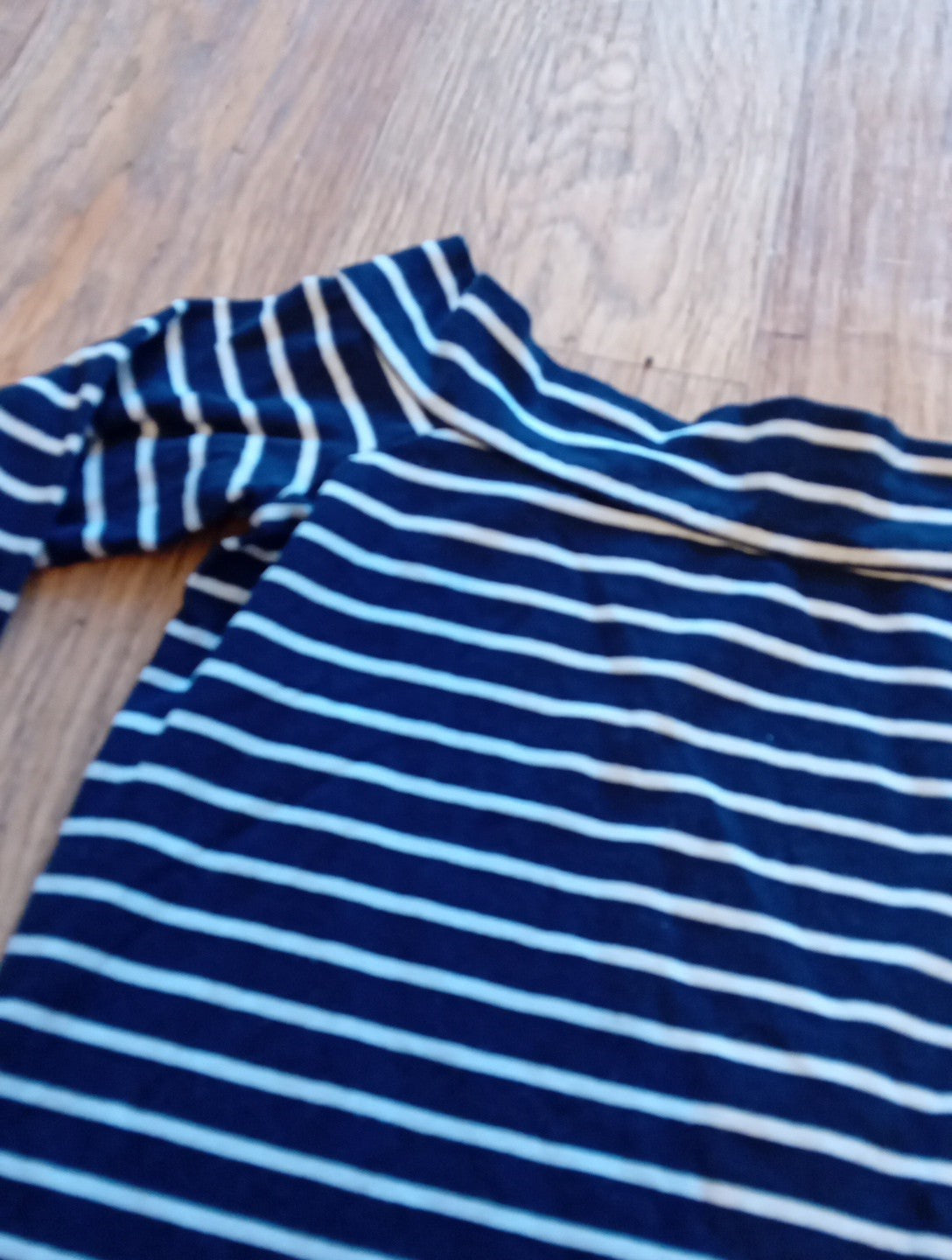 Ladies Primark Size 8 Black/White Striped Long Sleeved Top With Wide Neck