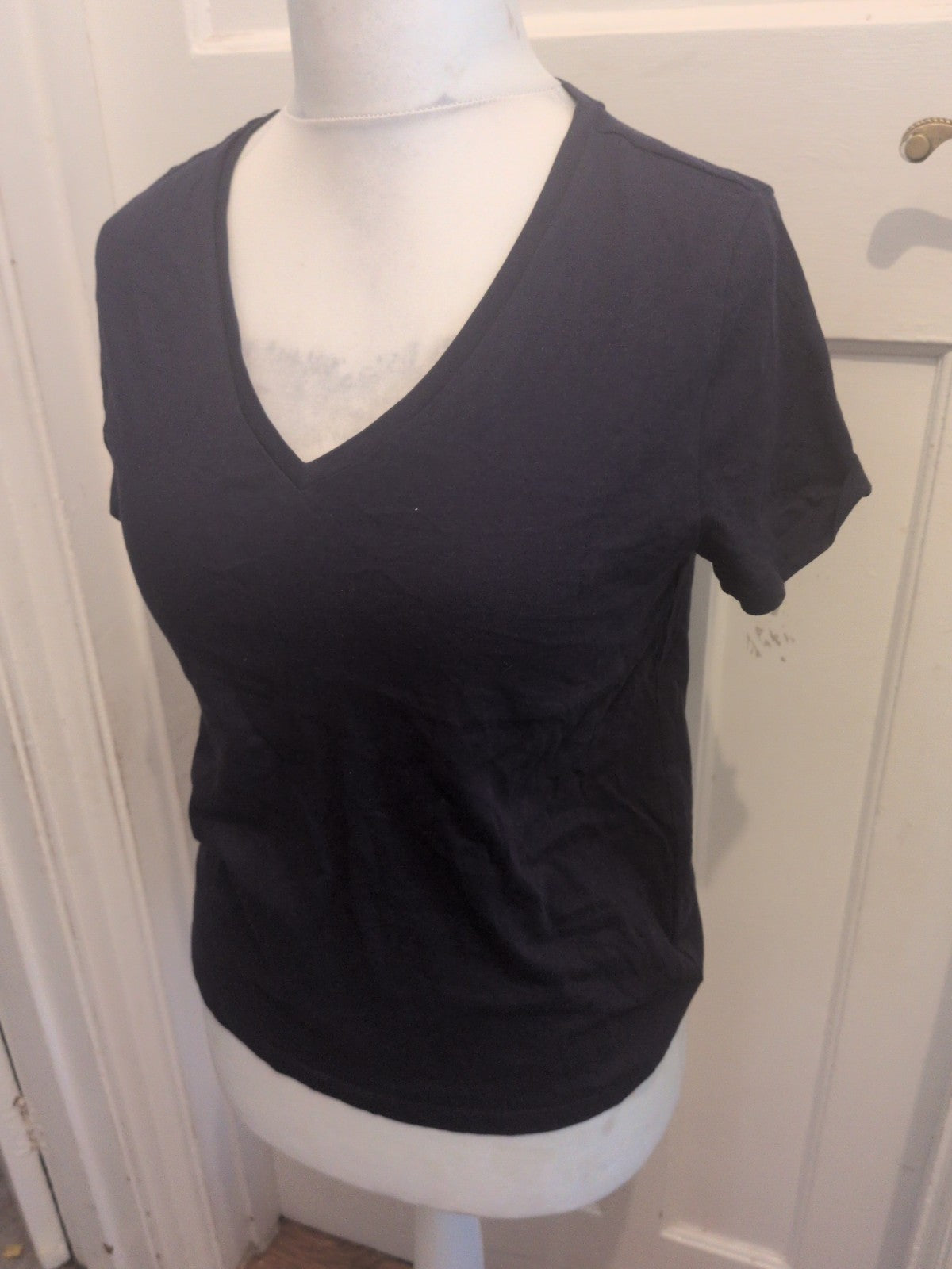 Ladies Marks And Spencer Size 10 Navy V Neck The Essential Short Sleeve T-shirt