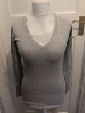 Ladies Papaya Size 8 Grey Low Cut V Neck Jumper