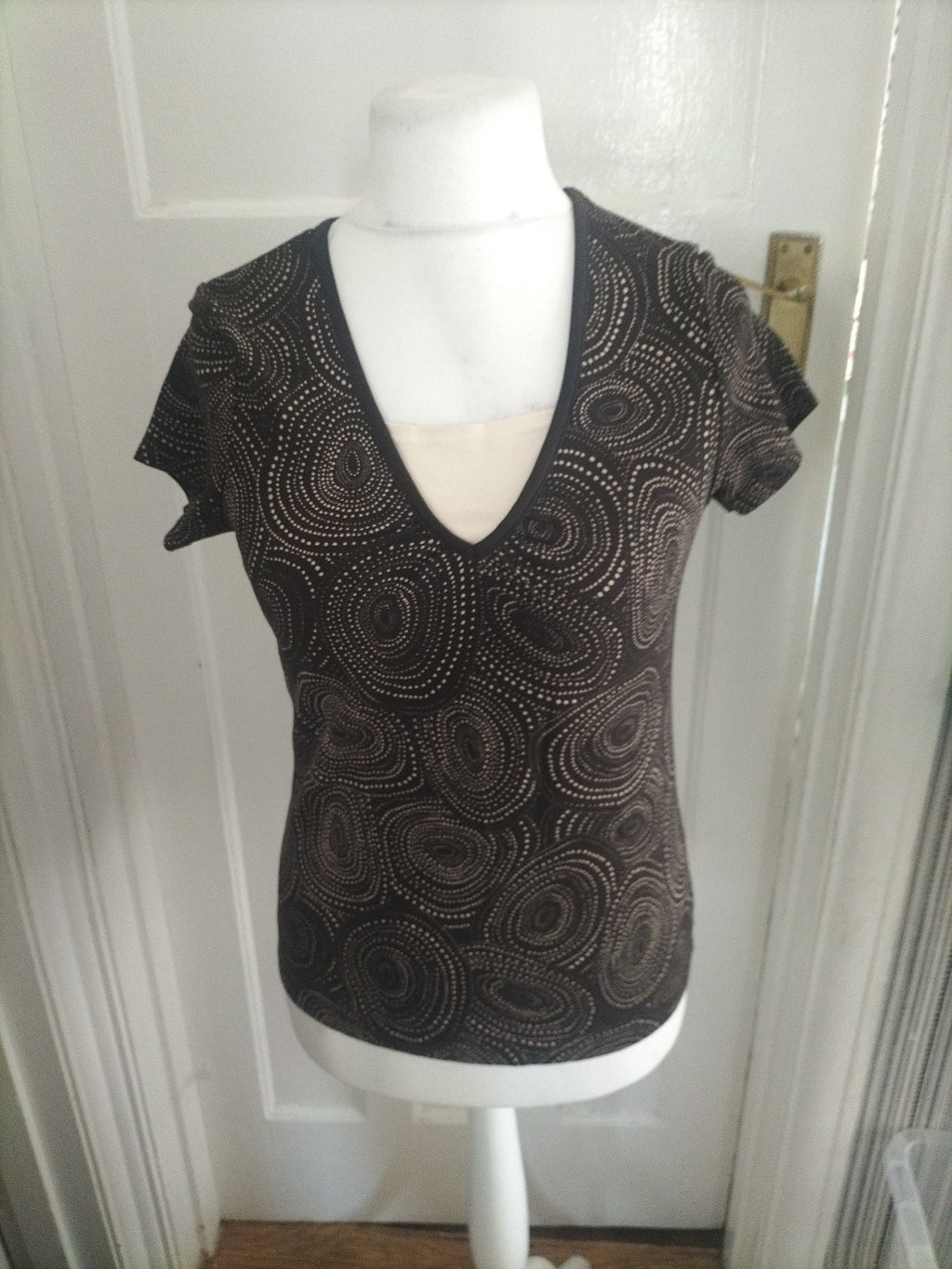 Ladies Dash Size 10 Brown And Beige Dotted Short Sleeved Blouse