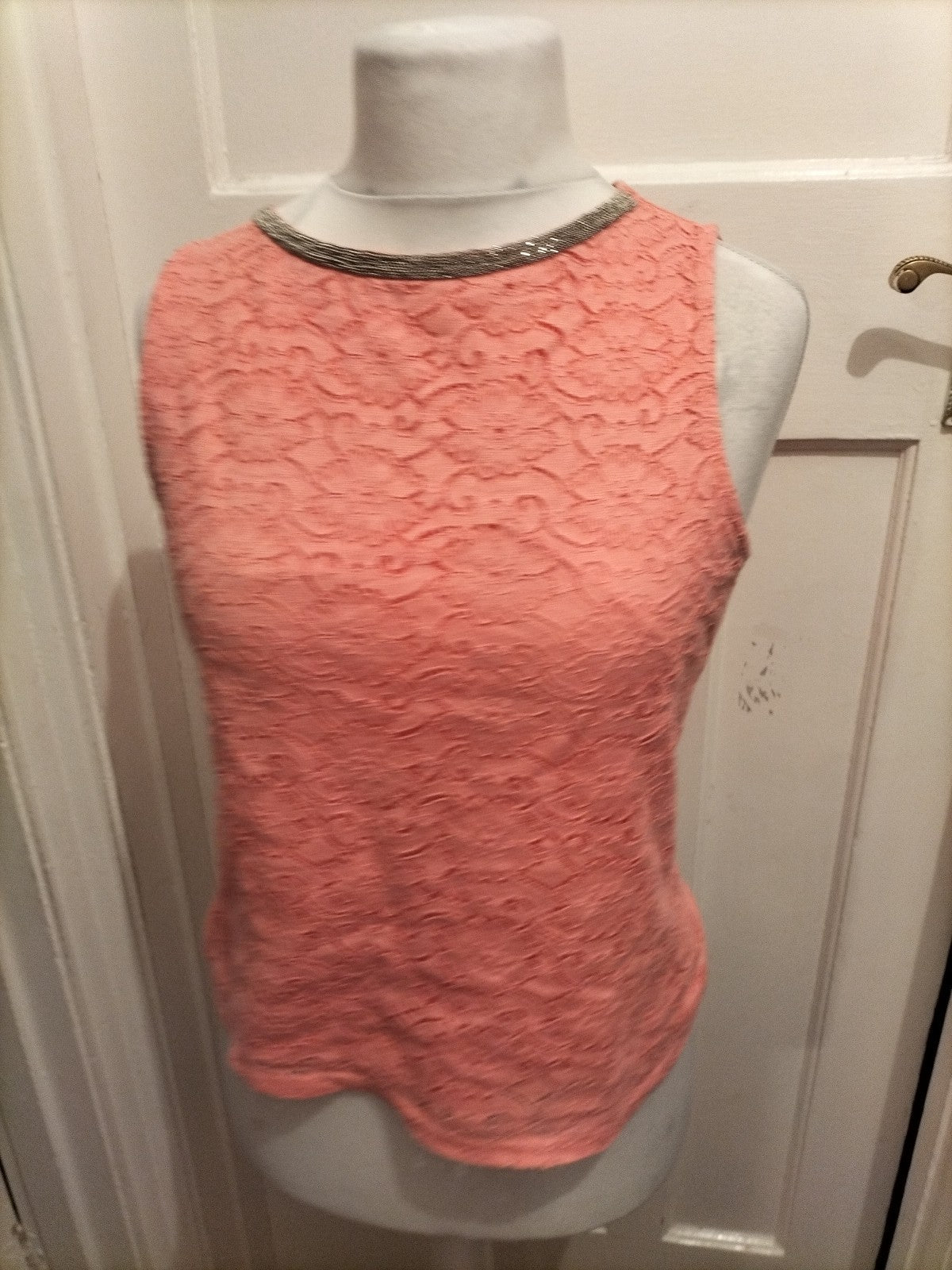 Dorothy Perkins 14 Peach Patterned Sleeveless Blouse