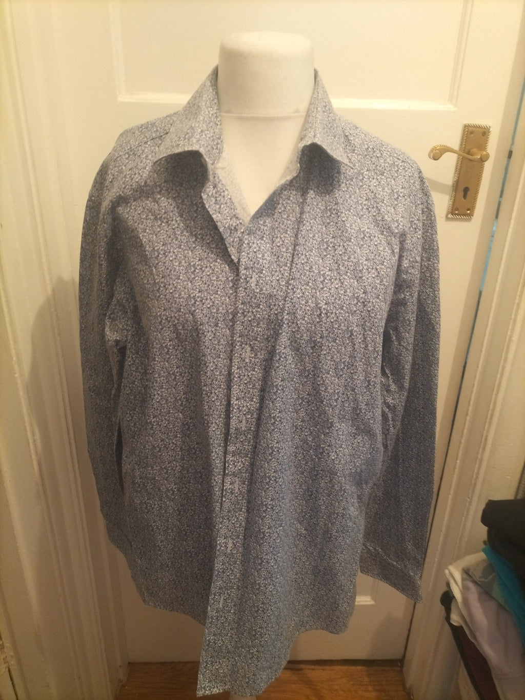 Skopes 2XL Slim Fit Navy And White Long Sleeve Shirt