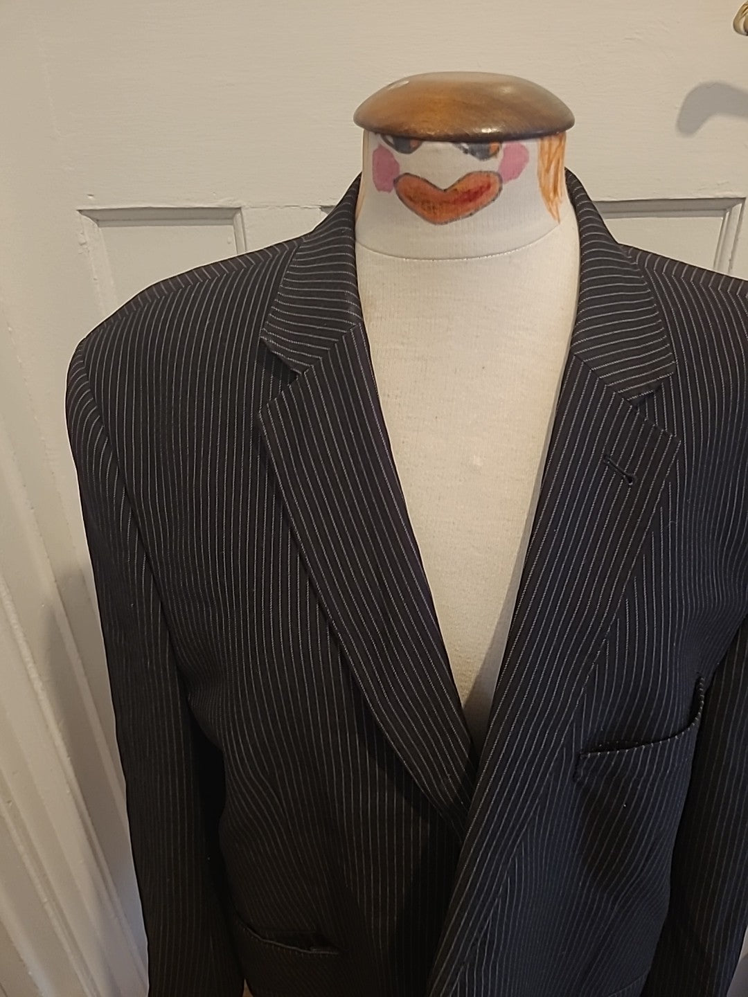 Mens George Size 44S Black Striped Lined Padded Suit Jacket