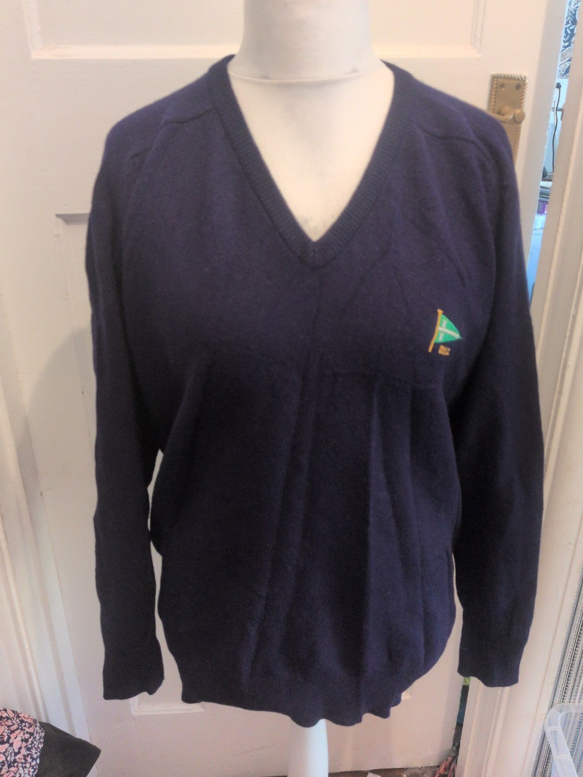 Hawick Medium Pure Wool Navy V Neck Jumper