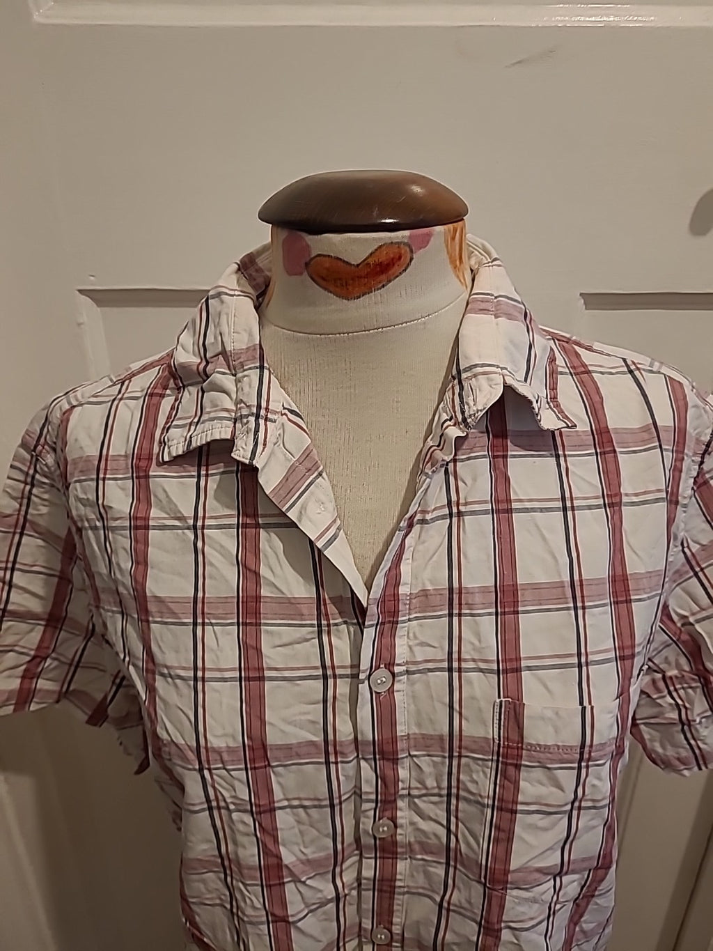 Mens French Connection Size M Pink White Check Short Sleeved Shirt