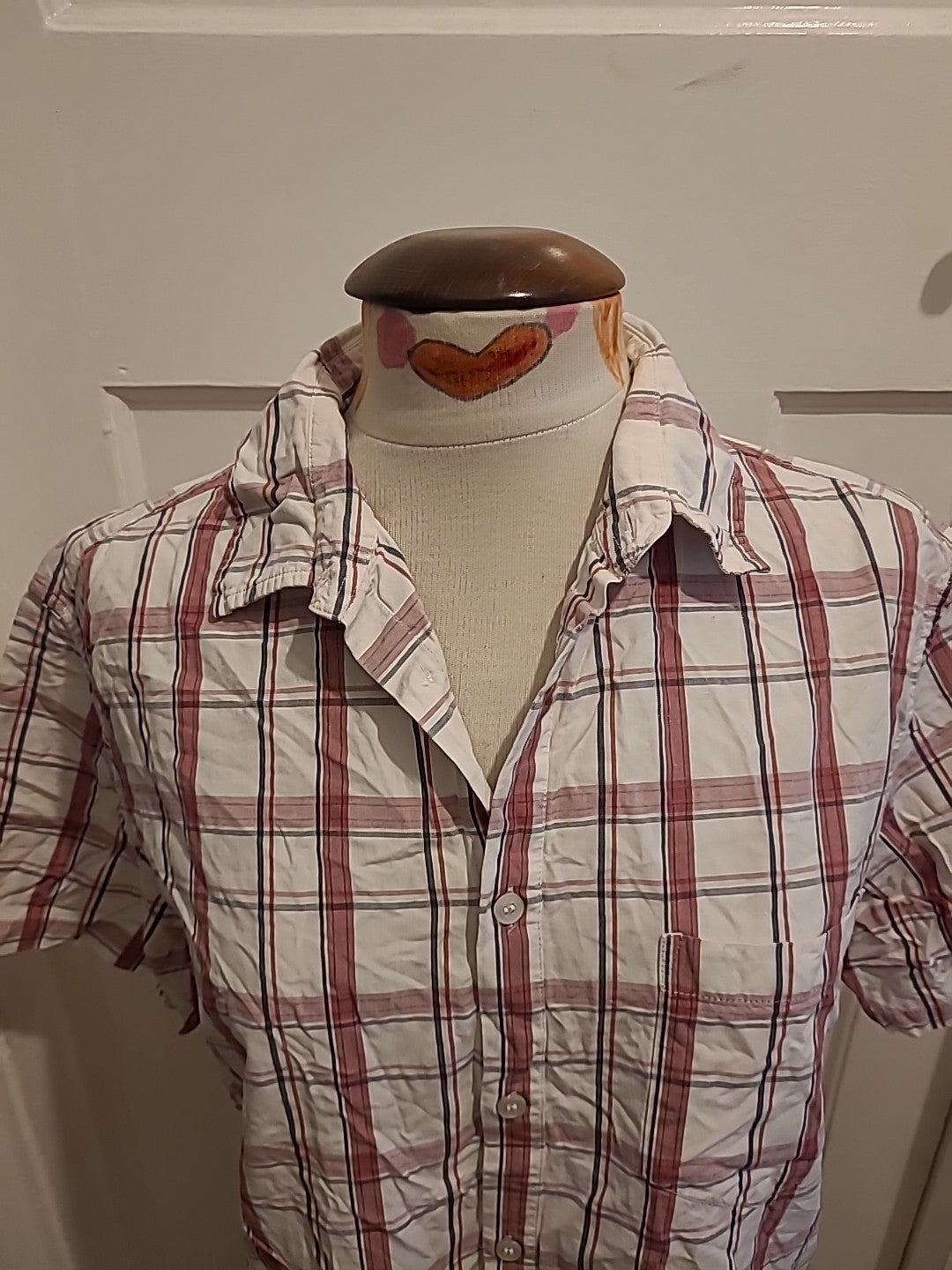 Mens French Connection Size M Pink White Check Short Sleeved Shirt