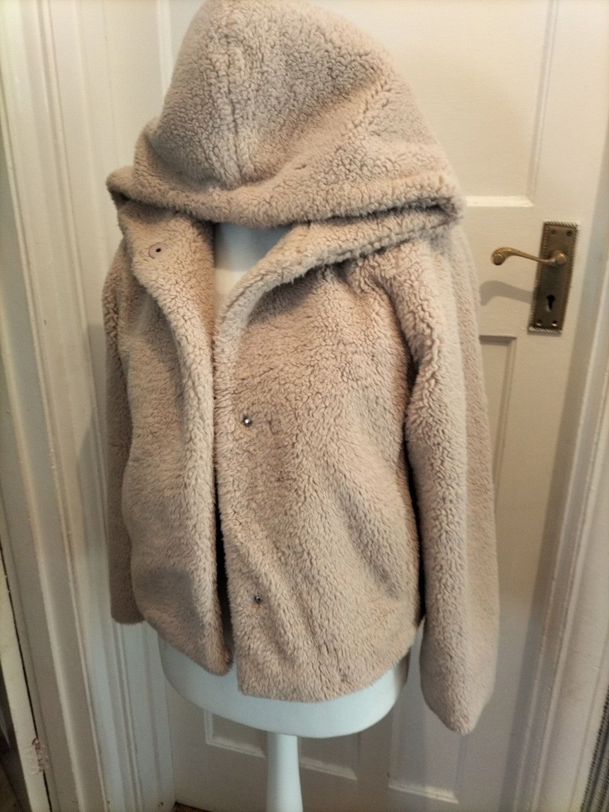Ladies Divided Size 10 Neutral Fluffy Lined Popper Fastening Jacket