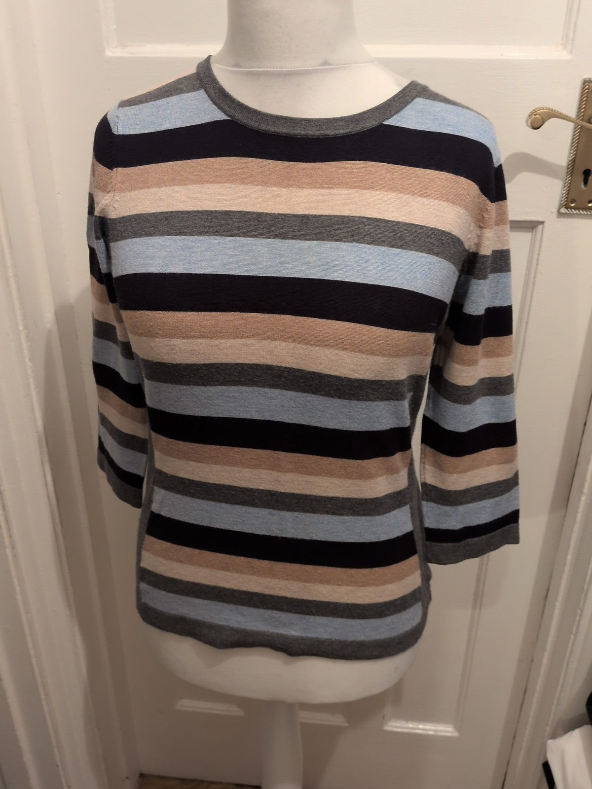 Cc Petite Small Mocha Blue Black Stripe Jumper