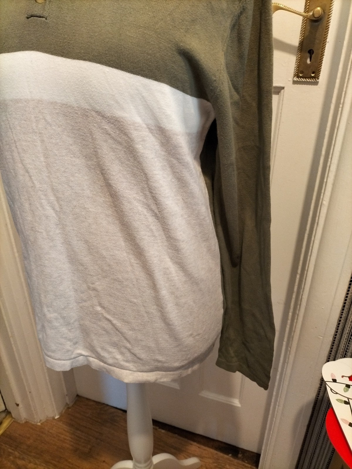 Mens River Island Size M Khaki White And Beige Long Sleeved Polo