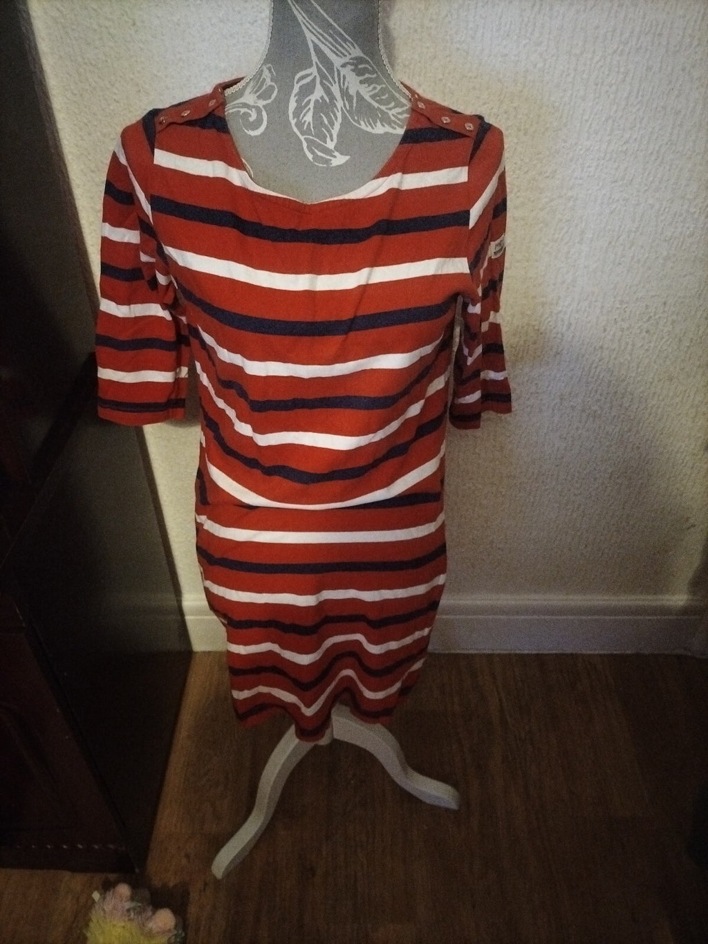 Ladies Regatta Size 12 Red Striped Short Sleeved Dress