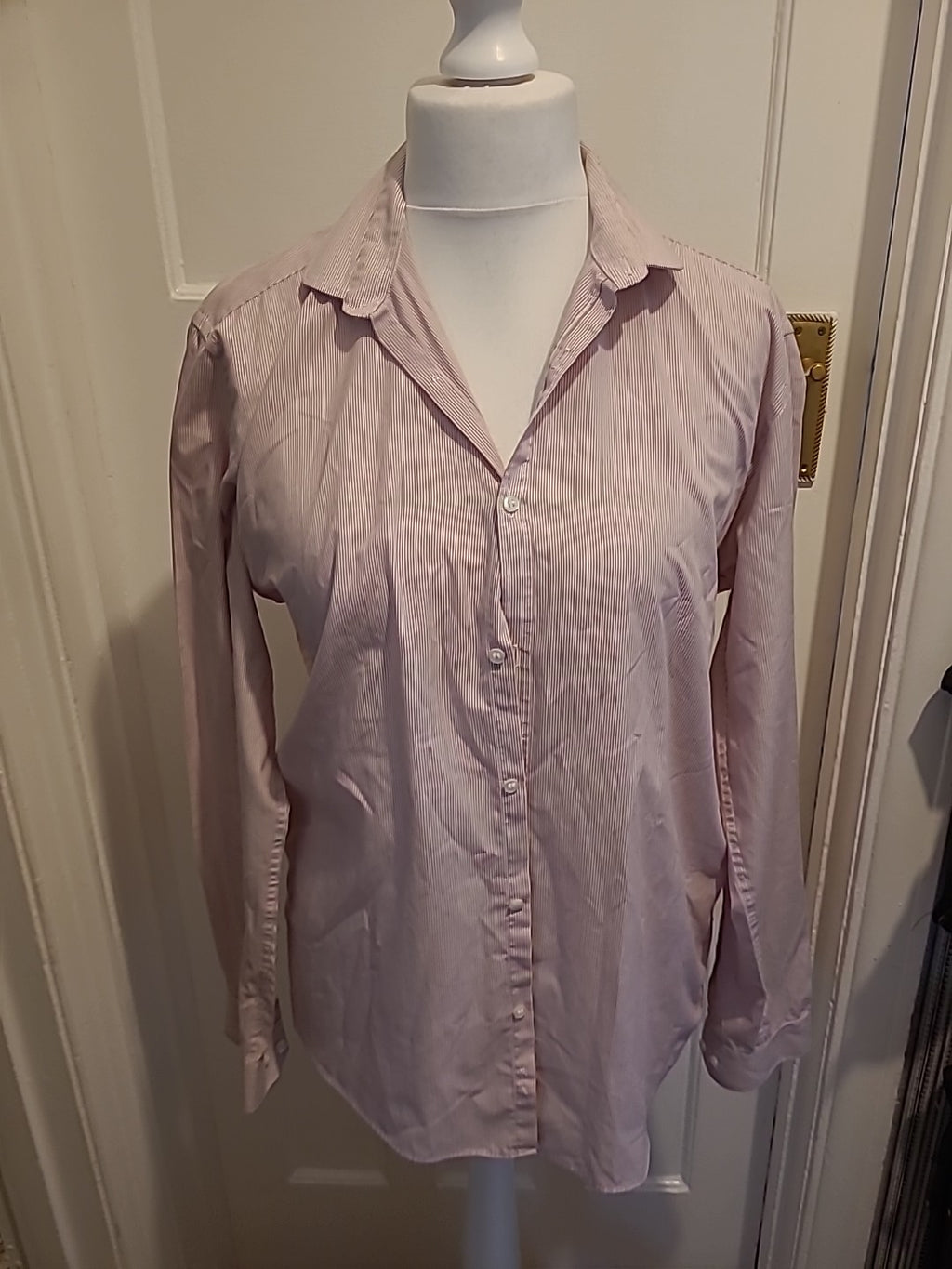 Mens Shirt Pink/white Stripe 16" Collar Slim Fit