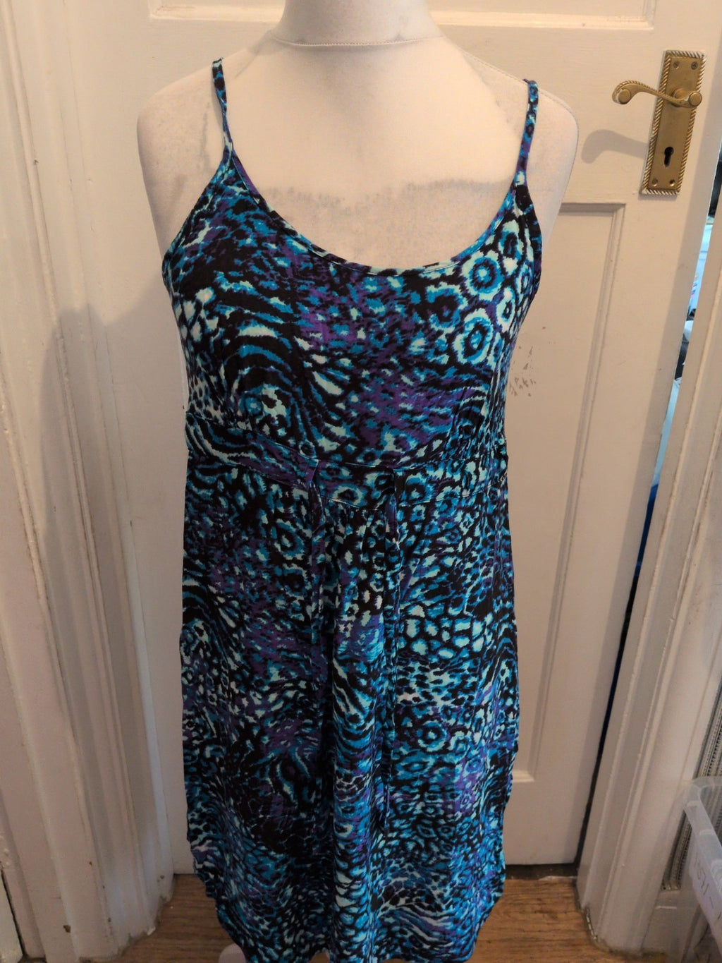 BHS 20 Blue Patterned Sleeveless Dress