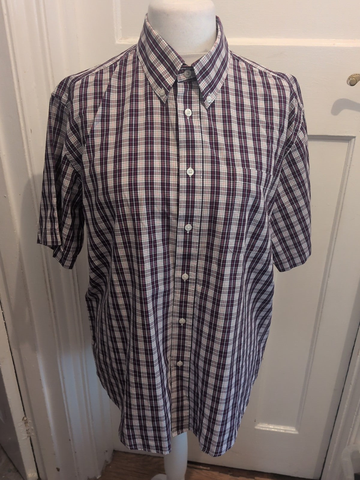 Mr Blue XL Navy Red White Check Short Sleeve Shirt